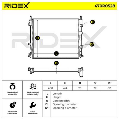 радиатор, охлаждане на двигателя RIDEX 470R0528