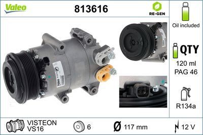 VALEO Compressor, airconditioning VALEO RE-GEN REMANUFACTURED (813616)