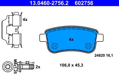 Комплект тормозных колодок, дисковый тормоз ATE 13.0460-2756.2 для RENAULT ZOE