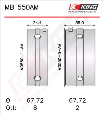 Комплект черупки на лагера на коляновия вал KING MB 550AM
