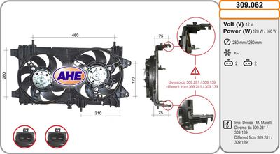 Вентилятор, охлаждение двигателя AHE 309.062 для FIAT PUNTO