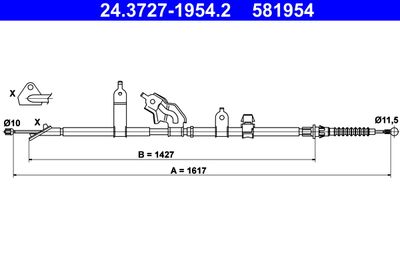 Тросик, cтояночный тормоз ATE 24.3727-1954.2 для TOYOTA URBAN