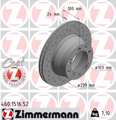 Тормозной диск ZIMMERMANN 460.1516.52 для PORSCHE 968