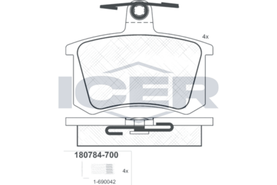 комплект спирачно феродо, дискови спирачки ICER 180784-700