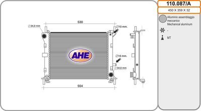 AHE 110.087/A Радиатор охлаждения двигателя  для FORD FOCUS (Форд Фокус)