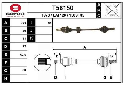 Приводной вал EAI T58150 для LANCIA Y10