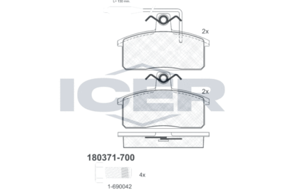 Комплект тормозных колодок, дисковый тормоз ICER 180371-700 для SEAT RONDA