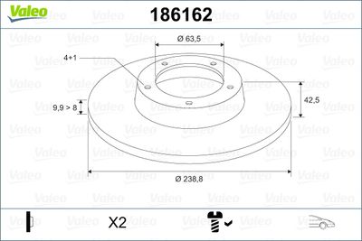 Тормозной диск VALEO 186162 для FORD ORION