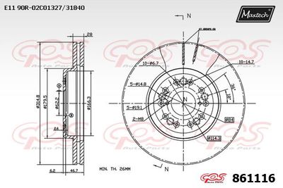 MAXTECH 861116 Тормозные диски  для LEXUS LS (_F2_) 400 (UCF20_)