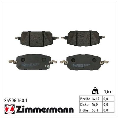 комплект спирачно феродо, дискови спирачки ZIMMERMANN 26506.160.1