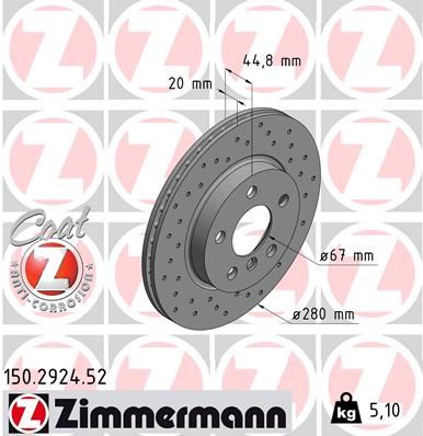Тормозной диск ZIMMERMANN 150.2924.52 для BMW i3