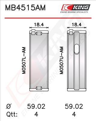 Комплект черупки на лагера на коляновия вал KING MB4515AM0.5
