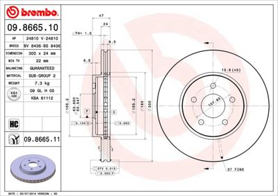 Тормозной диск BREMBO 09.8665.11 для JAGUAR X-TYPE