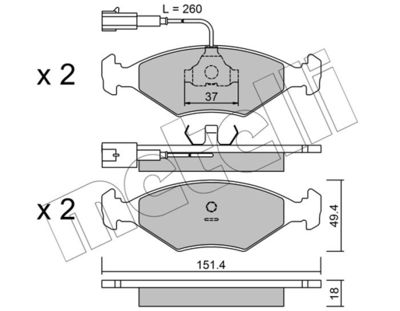 Комплект тормозных колодок, дисковый тормоз METELLI 22-0057-1 для FIAT TEMPRA