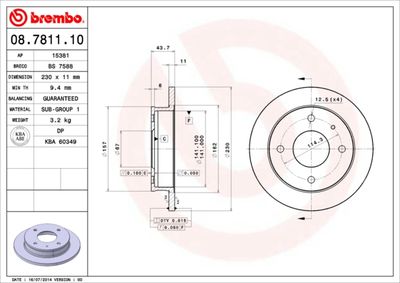 Тормозной диск BREMBO 08.7811.10 для HYUNDAI ATOS