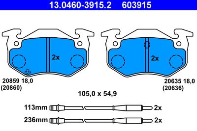Комплект тормозных колодок, дисковый тормоз ATE 13.0460-3915.2 для CITROËN BX