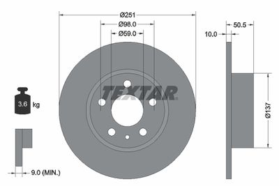 Тормозной диск TEXTAR 92046903 для ALFA ROMEO 164