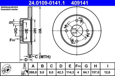 Тормозной диск ATE 24.0109-0141.1 для HONDA PRELUDE