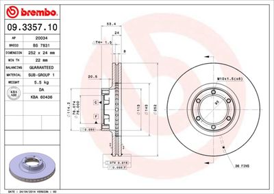 Тормозной диск BREMBO 09.3357.10 для RENAULT 30