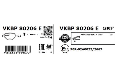 Комплект тормозных колодок, дисковый тормоз VKBP 80206 E