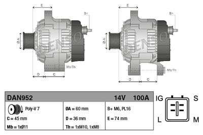 GENERATOR / ALTERNATOR DENSO DAN952 2