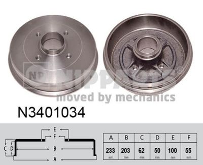 Тормозной барабан NIPPARTS N3401034 для NISSAN KUBISTAR