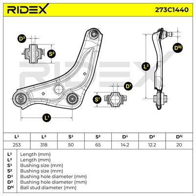 носач, окачване на колелата RIDEX 273C1440