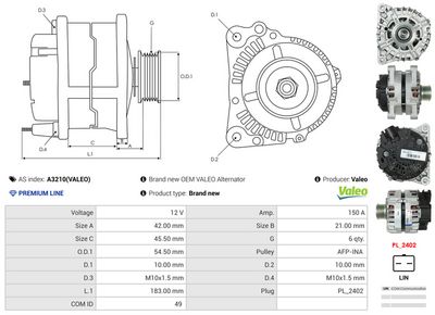 GENERATOR / ALTERNATOR AS-PL A3210VALEO 4