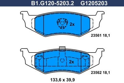Комплект тормозных колодок, дисковый тормоз GALFER B1.G120-5203.2 для CHRYSLER STRATUS