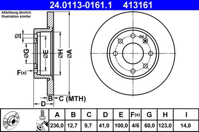 Тормозной диск ATE 24.0113-0161.1 для OPEL ASCONA