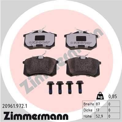 Комплект тормозных колодок, дисковый тормоз ZIMMERMANN 20961.972.1 для SKODA KAMIQ