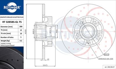 Tarcza hamulcowa ROTINGER RT 3285BS-GL T5