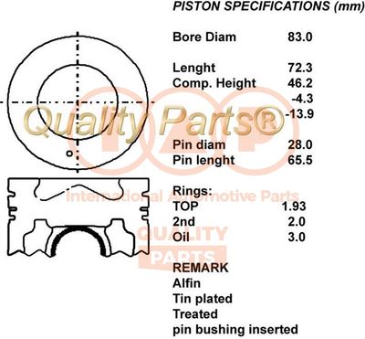 Поршень IAP QUALITY PARTS 100-07096 для HYUNDAI MATRIX