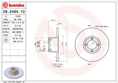 Тормозной диск BREMBO 08.5464.10 для ROVER MINI