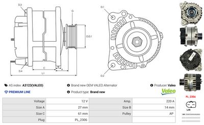 GENERATOR / ALTERNATOR AS-PL A3123VALEO 4