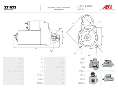Starter AUTOSTARTER S3193S for FORD