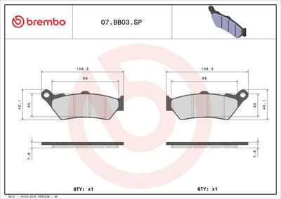 BREMSBELAGSATZ SCHEIBENBREMSE BREMBO 07BB03SP 1