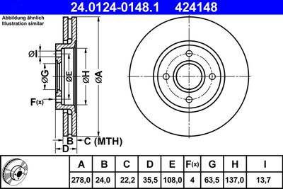 Тормозной диск ATE 24.0124-0148.1 для FORD SIERRA