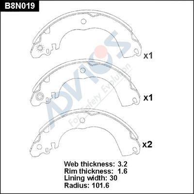 Комплект тормозных колодок ADVICS B8N019 для MITSUBISHI i