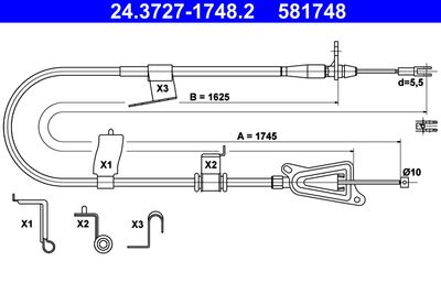 Тросик, cтояночный тормоз ATE 24.3727-1748.2 для NISSAN X-TRAIL