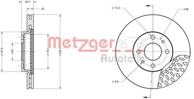 METZGER 6110216 Тормозные диски  для FIAT STILO (Фиат Стило)