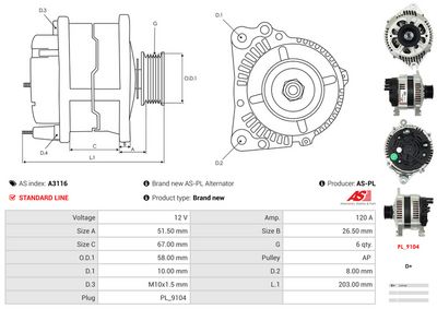 GENERATOR / ALTERNATOR AS-PL A3116 4
