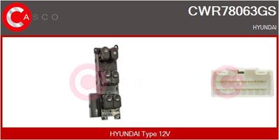 Выключатель, стеклолодъемник CASCO CWR78063GS для HYUNDAI i30