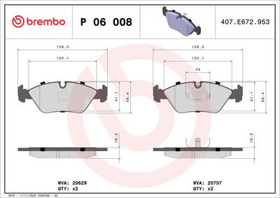 Brake Pad Set, disc brake P 06 008