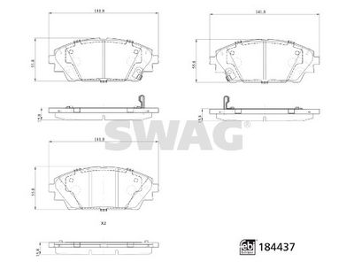 комплект спирачно феродо, дискови спирачки SWAG 33 10 9371