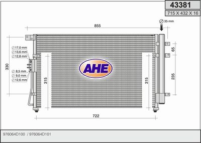Конденсатор, кондиционер AHE 43381 для KIA CARNIVAL