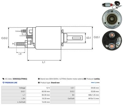 Elektromagnetický spínač, štartér AS-PL SS9253(LETRIKA)