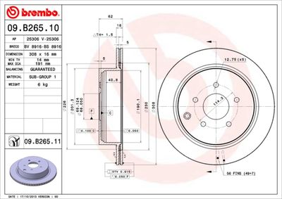 BREMBO 09.B265.10 Тормозные диски  для INFINITI  (Инфинити Qx70)
