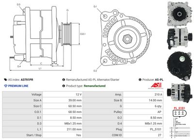 GENERATOR / ALTERNATOR AS-PL A3791PR 4