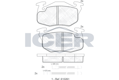 комплект спирачно феродо, дискови спирачки ICER 180864